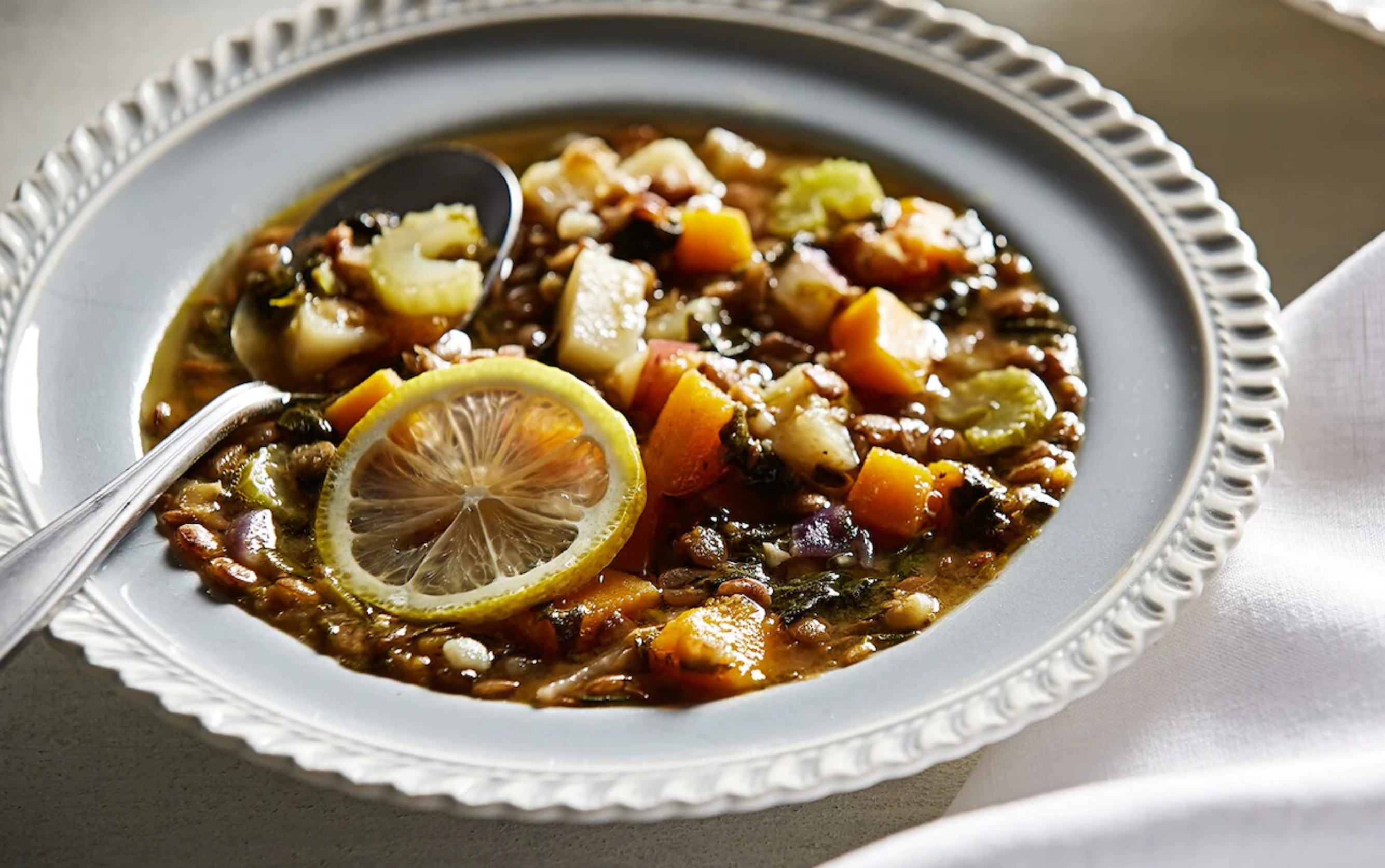 Bowl of Greek lentil soup