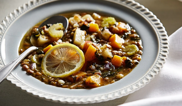 Bowl of Greek lentil soup
